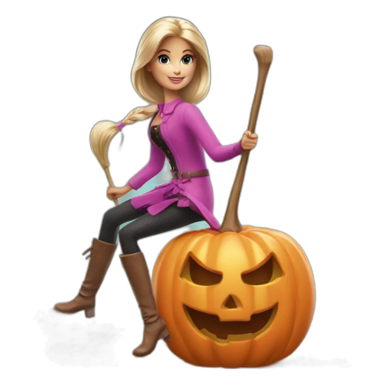 Alan from the movie Barbie riding a broom on Halloween sticker