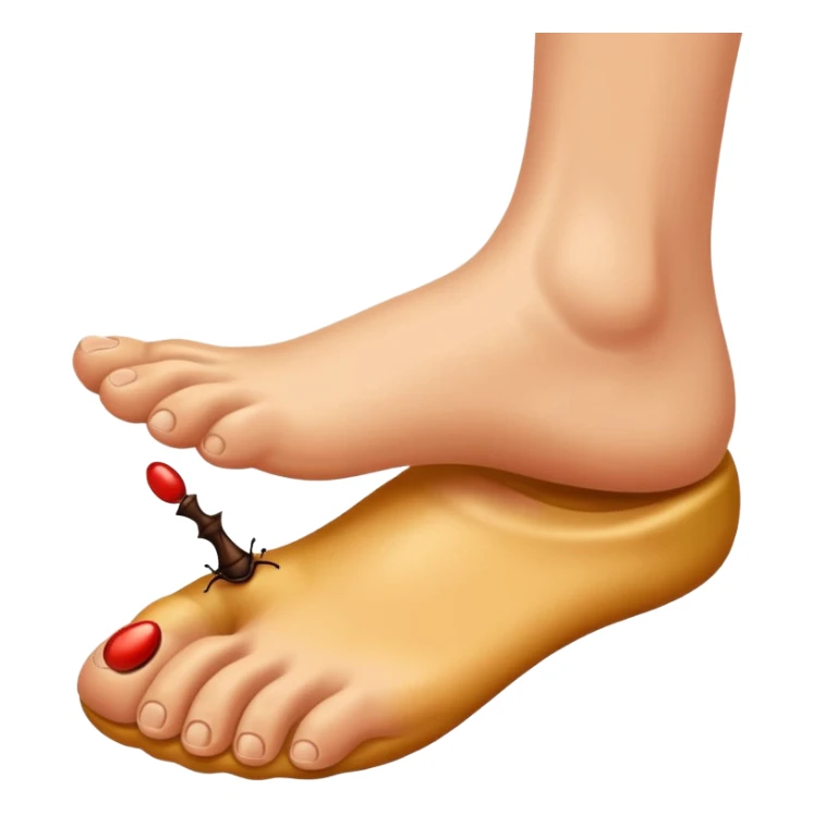 showing a cartoon human foot stepping on a small bug , slightly squished but cartoonish, no violence, playful Apple emoji style sticker