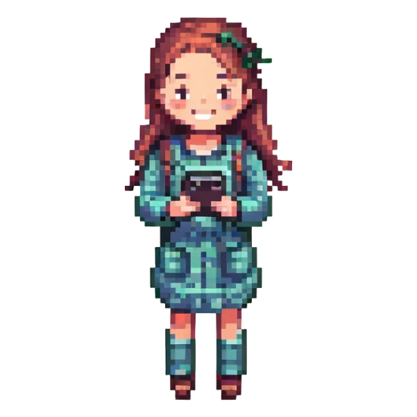 girl holding a smartphone, smiling sticker