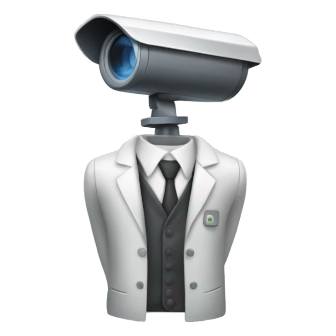 CCTV camera head with suit body holding plunger sticker