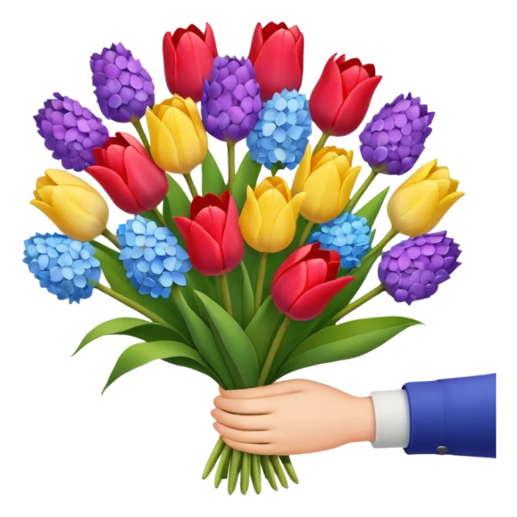 tulip, hyacinth and hydrangeas boquet in one hand held boquet sticker