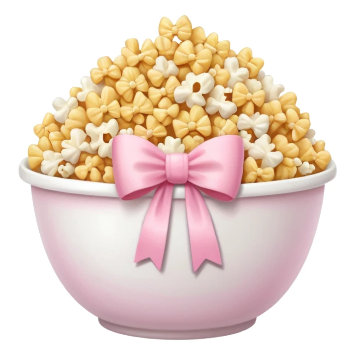 popcorn soft texture in white bowl with pink pastel bow not on top sticker