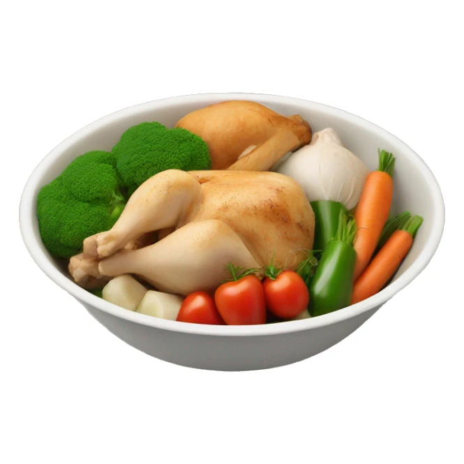 Bowl with vegetables and chicken sticker