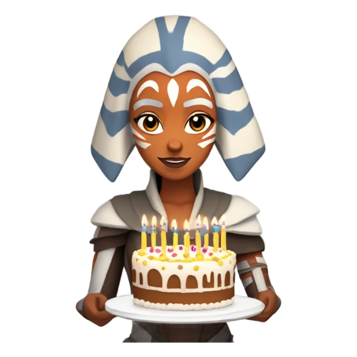 Ahsoka Tano holding a birthday cake with candles sticker