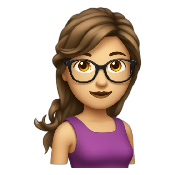 Fille cheveux détachés brune a lunette sticker