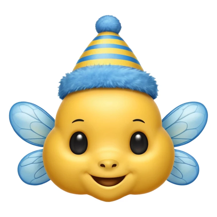 
Bees with blue Birthday Hat, Happy bee with striped party hat sticker