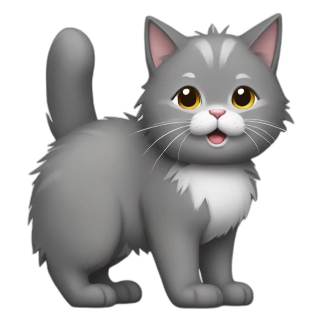 grey furry cat with white mouth and whte stomach is standing sticker