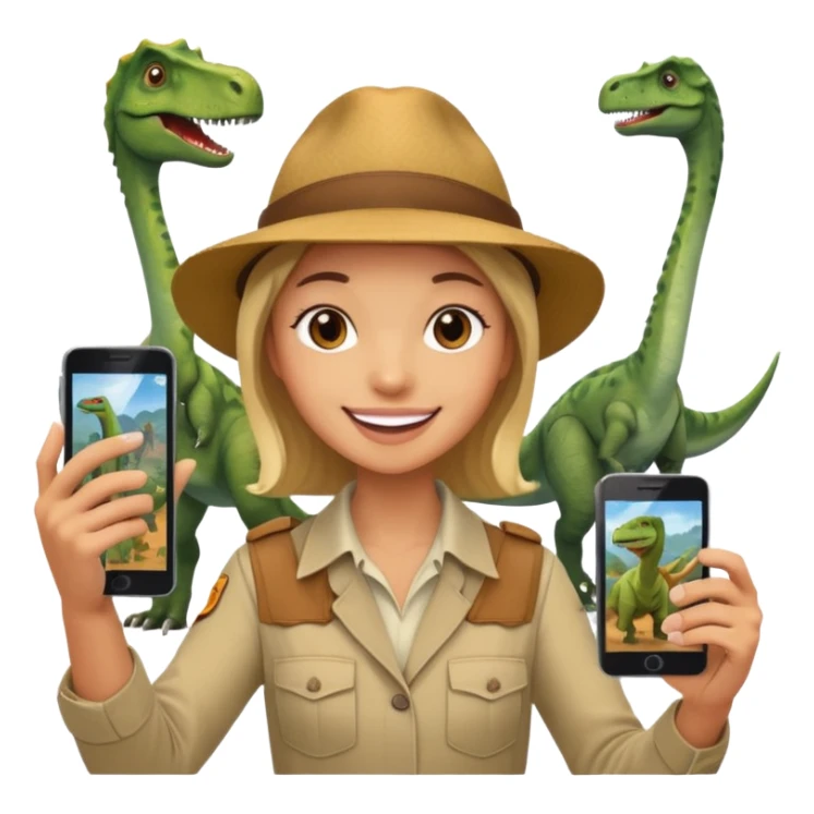 A human living with the dinosaurs and taking a selfie with them sticker