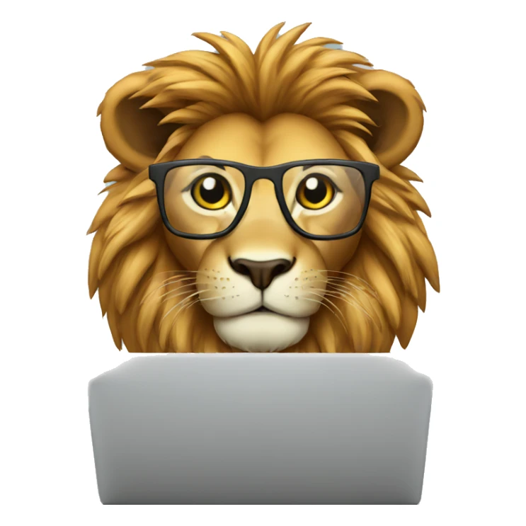 Smart Lion with glasses working in laptop  sticker