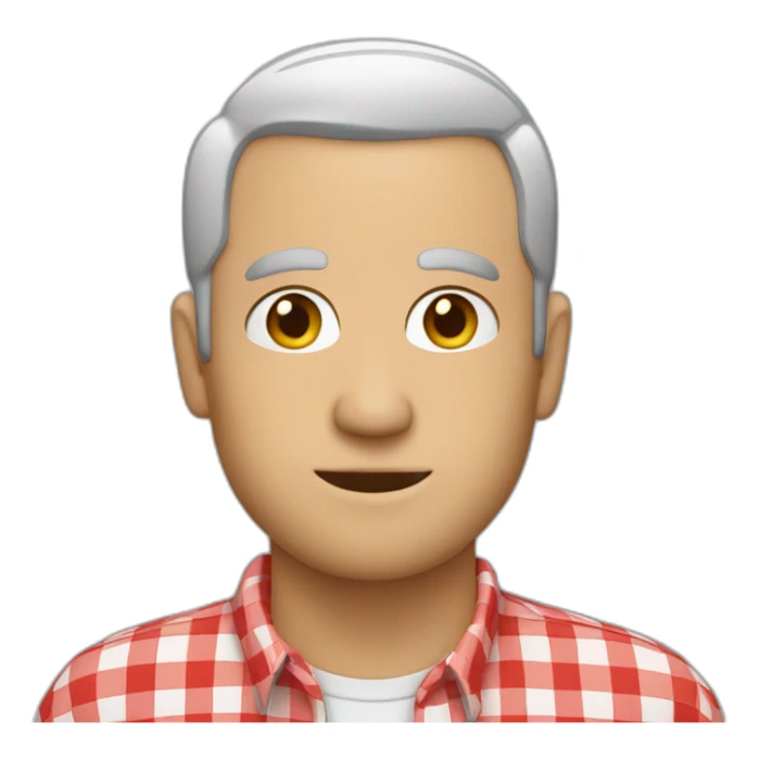 withe man around 40. salt and pepper short hair. wear a scarlet check shirt. sticker