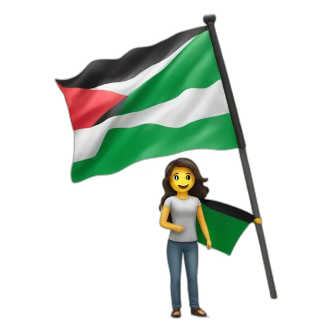 A person raises the flag of Palestine sticker