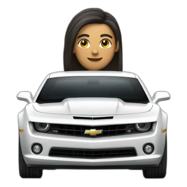 chevy camaro with long dark hair and a half smile sticker