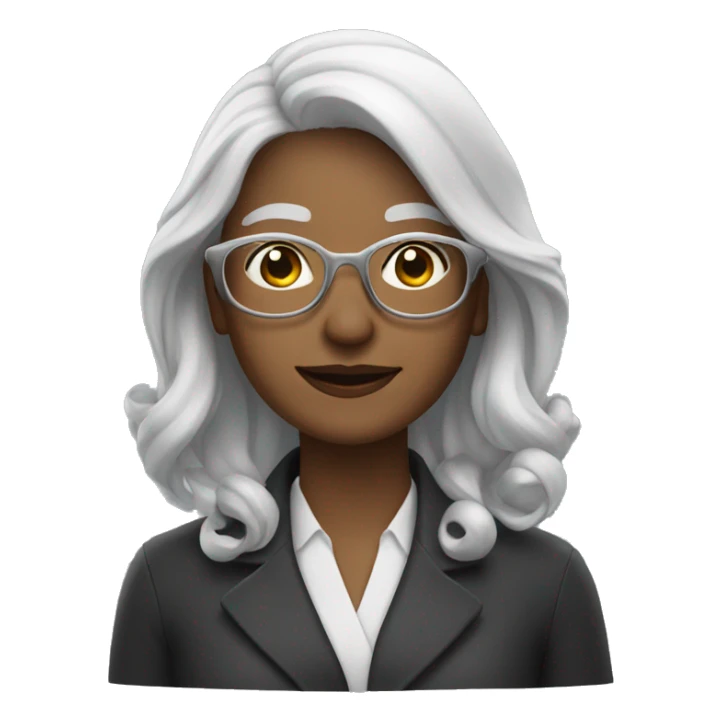 A woman with silver/white hair and glasses sticker