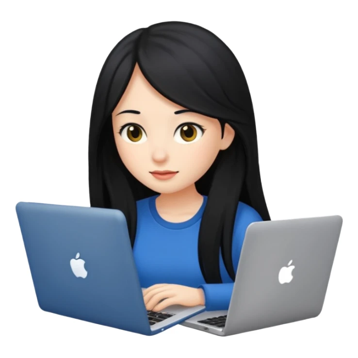 girl with long black hair using a laptop sticker