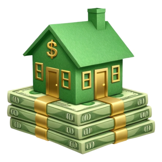A money and a house sticker