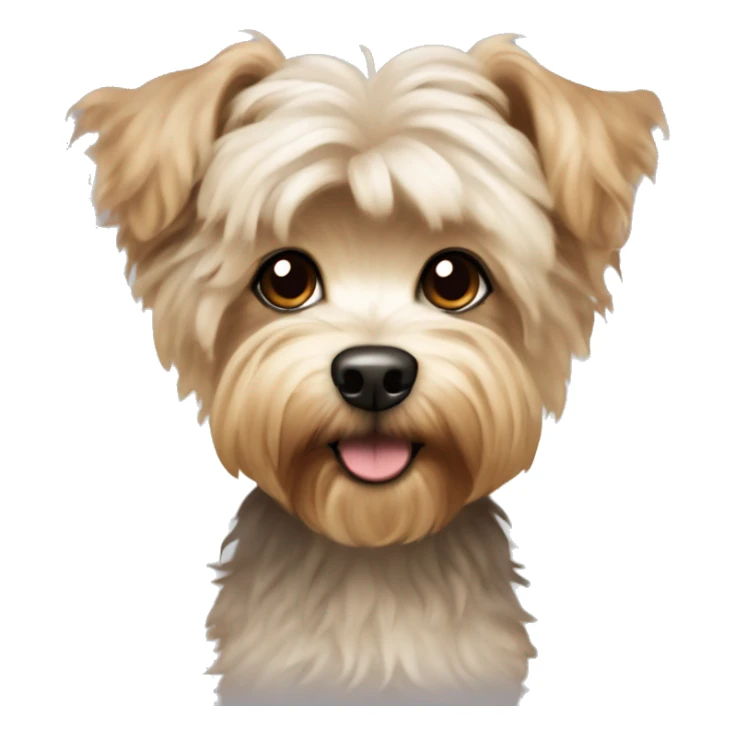 yorkie bichon mix. dog with light tan curly fur, very very long ears down. dark brown eyes, mouth closed.  sticker