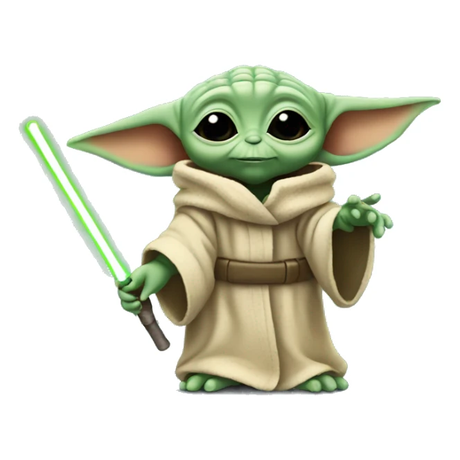 baby yoda holding a wand sticker