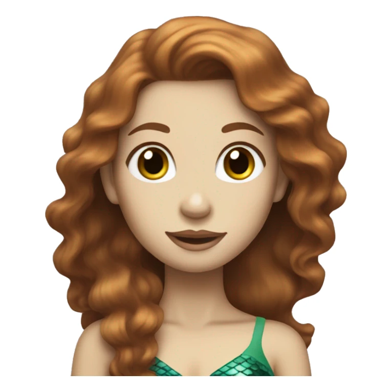 Pale mermaid with brown wavy hair and a green tail sticker