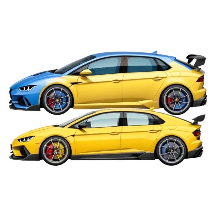three cars lineup front profile forming a semi circle with a lamboghini svj an bmw m140i and a audi rs6 sticker