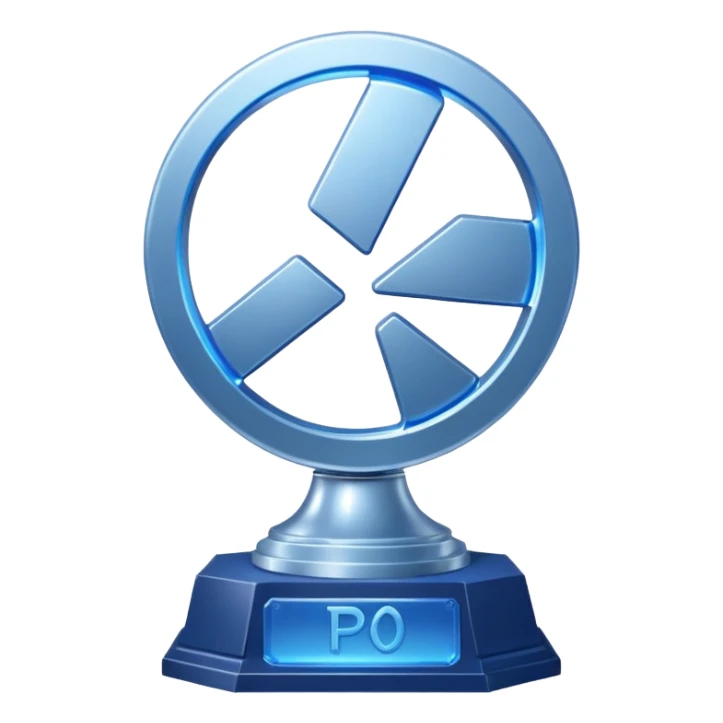 Platinum trophy with a silver base and a glowing blue PlayStation symbol sticker