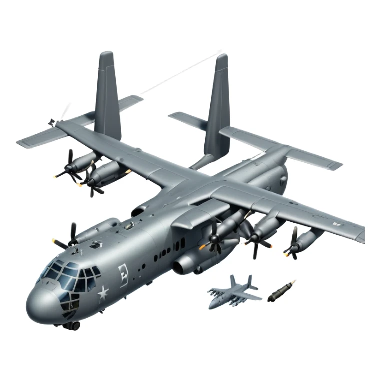 AC-130 gunship military aircraft with visible cannons and weapons flying in the sky sticker