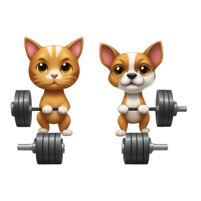 A cute cat and a cute dog doing Olympic weightlifting snatch with a barbell sticker