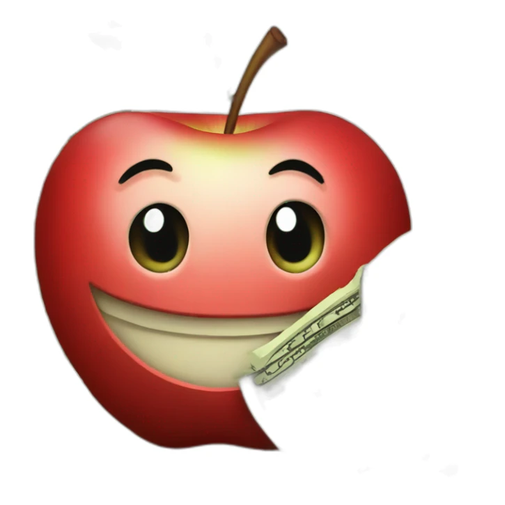 smiling red apple with a lot of money sticker