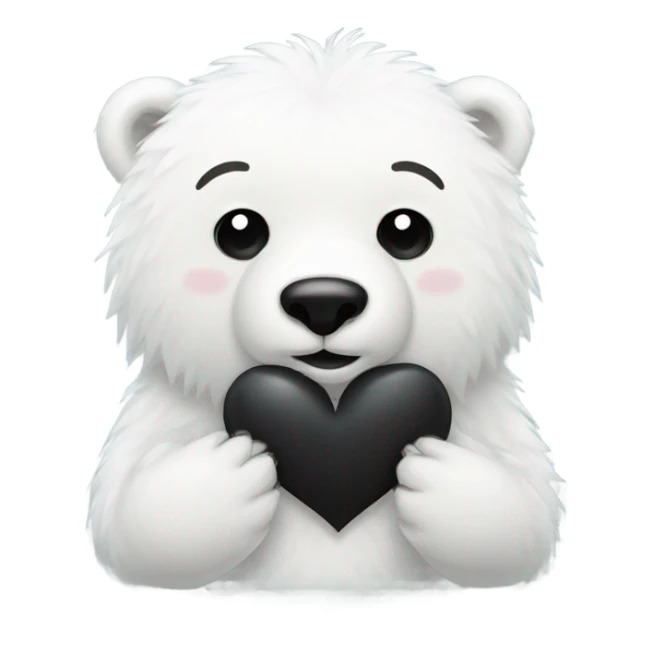 fluffy polar bear holding a black heart sticker