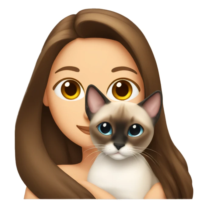  Siamese cat cuddling brown long hair girl sticker