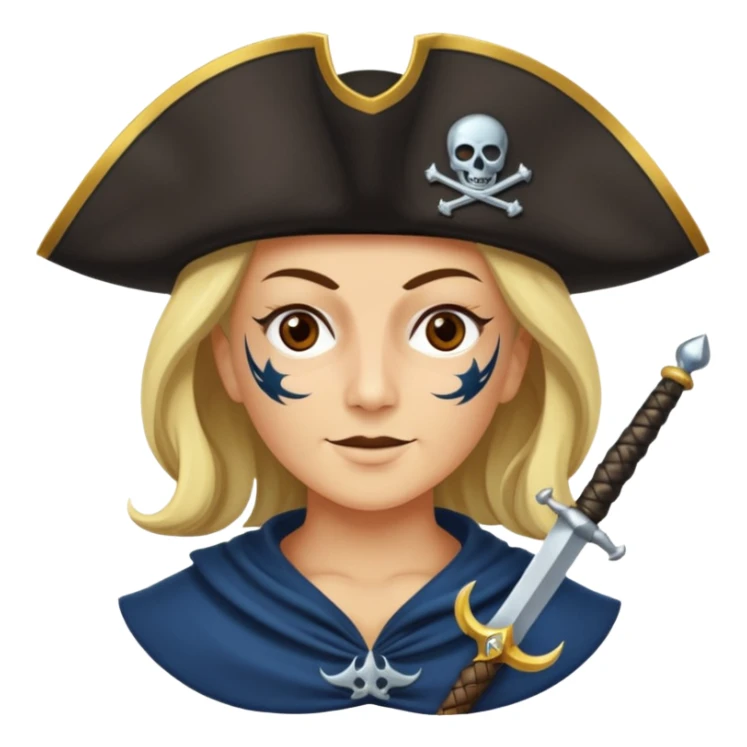 Um emoji com um pirata com uma máscara com cor de galáxia e uma estrela de galáxia e um espada cor galáxia sticker
