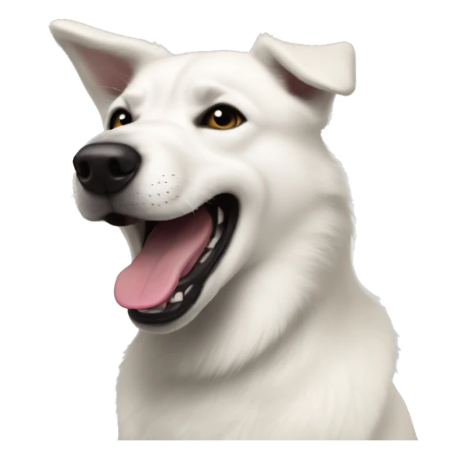 white husky-lab mix dog with completely black fur around his eyes and black ears smiling with tongue out sticker