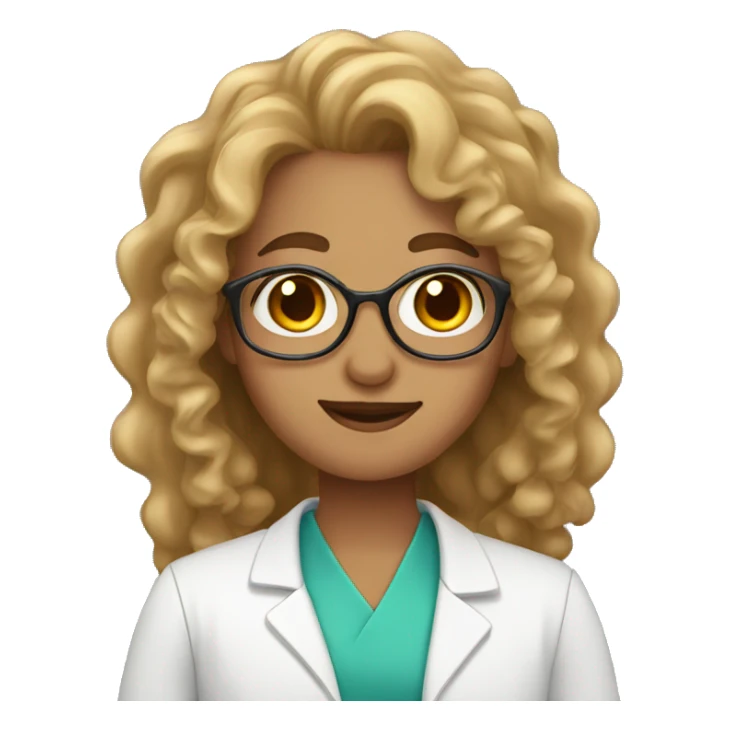 Pharmacist with long curly hair and makeup sticker