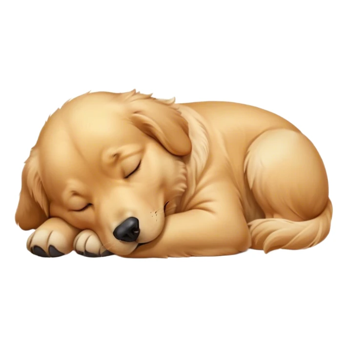 Cinematic Meme-Worthy Chubby Sleeping Golden Retriever Portrait Emoji, Head resting peacefully with a contented smile, showcasing a delightfully chubby build and a luxuriously soft golden coat, eyes shut in a serene nap, Simplified yet hilariously adorable features, highly detailed, glowing with a soft, drowsy light, high shine, relaxed and utterly lovable, stylized with an air of playful laziness, bright and heartwarming, soft glowing outline, capturing the essence of a comically sleepy companion, so meme-worthy it feels like it could instantly become the next viral sensation of adorable slumber! sticker