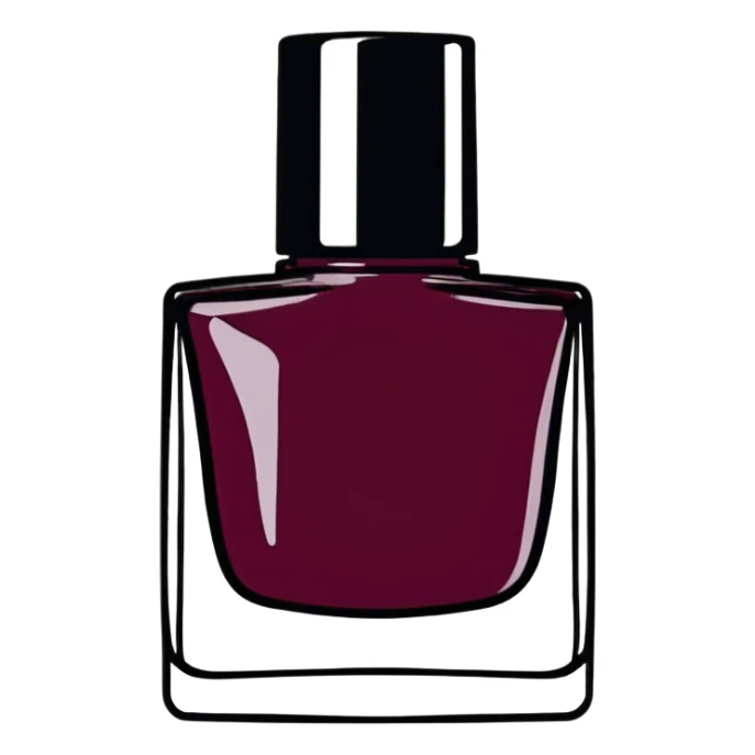  Chanel, realistic burgundy polish in translucent bottle, chrome top lid sticker