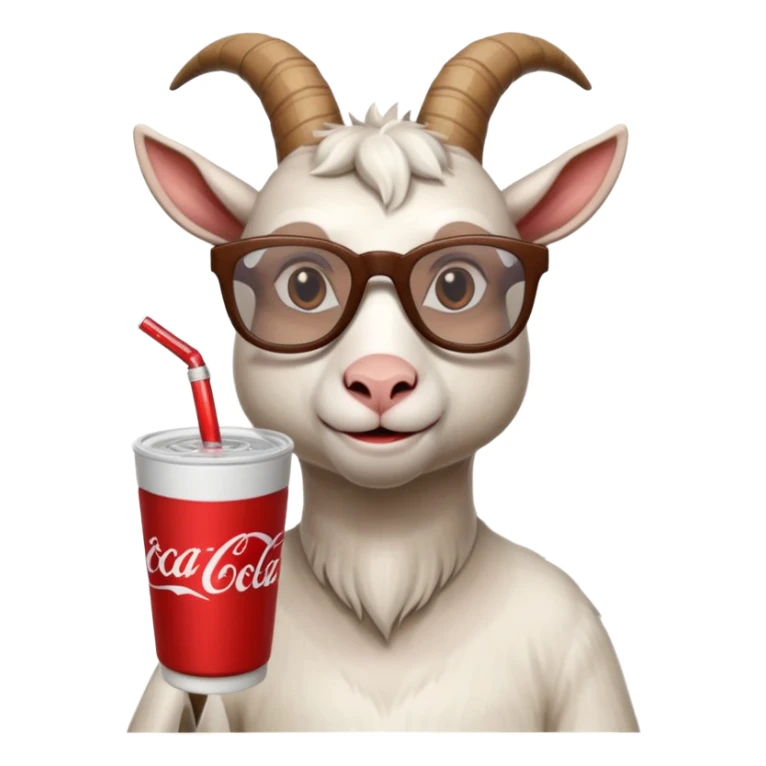 Goat woth glasses drinking lean from a white double cup with a coca-cola logo sticker