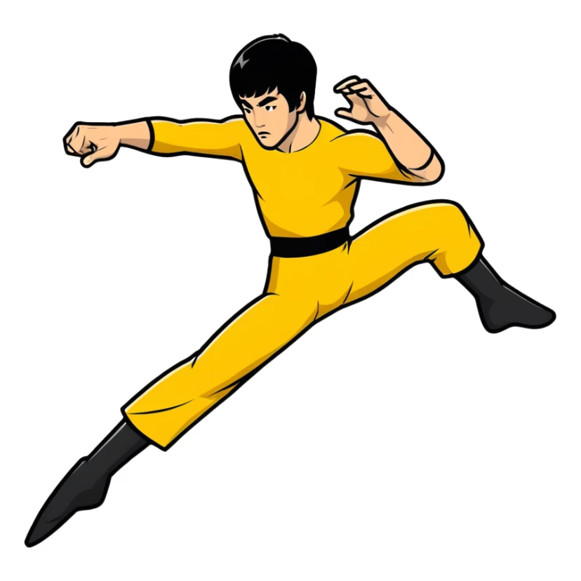 Bruce Lee in his classic flying kick pose from Enter the Dragon sticker