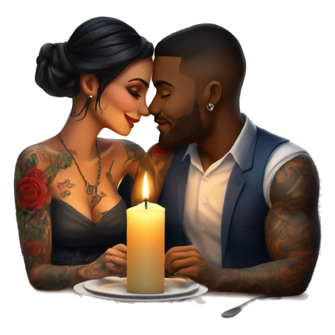 romantic candle light dinner for beautiful tattooed couple sticker