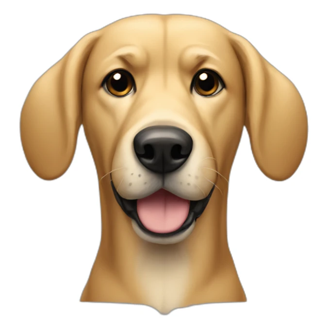 big blonde dog with half-floppy half-upright ears and a black face sticker