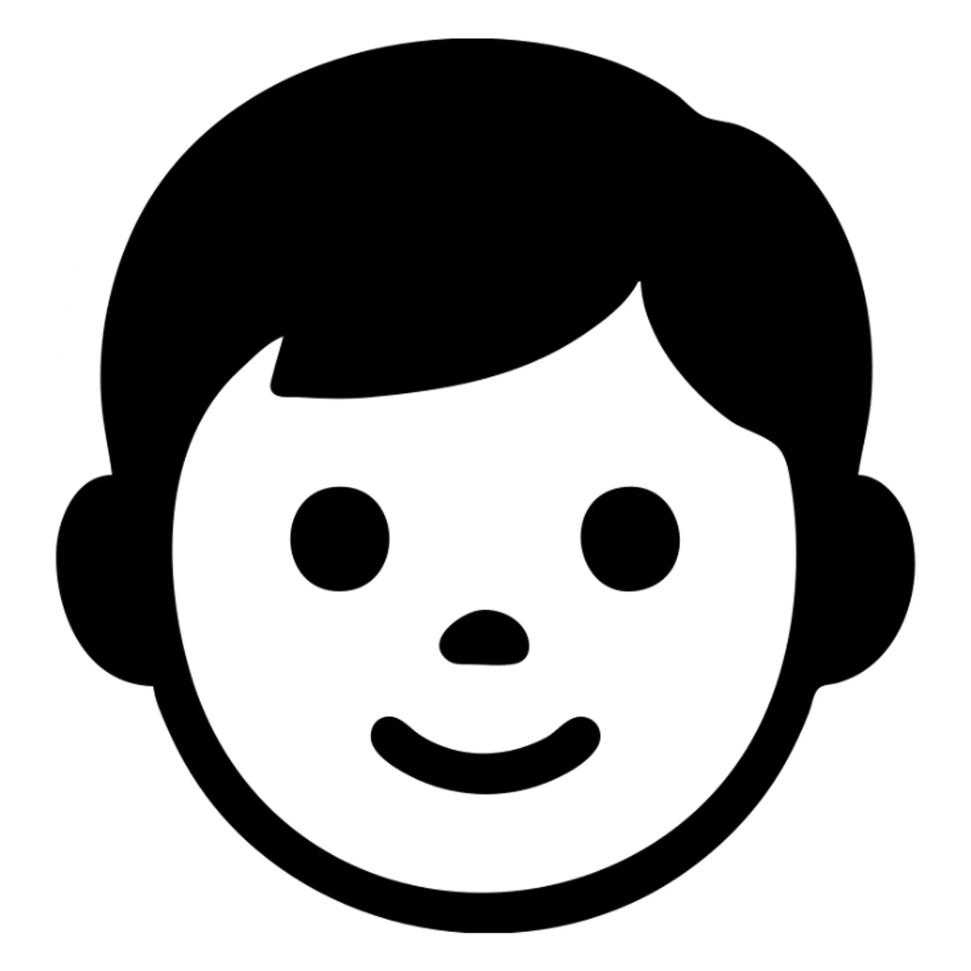 solid filled black and white icon of a child boy's face sticker