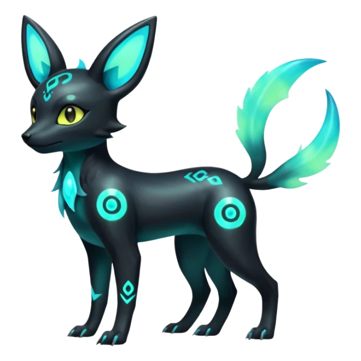 Shiny Ethereal Eldritch Cool Edgy Badass Punky Aural Iridescent Fluorescent Bioluminescent Umbreon-Amaura-Salandit-Litten-Fakémon-fusion (full body) sticker