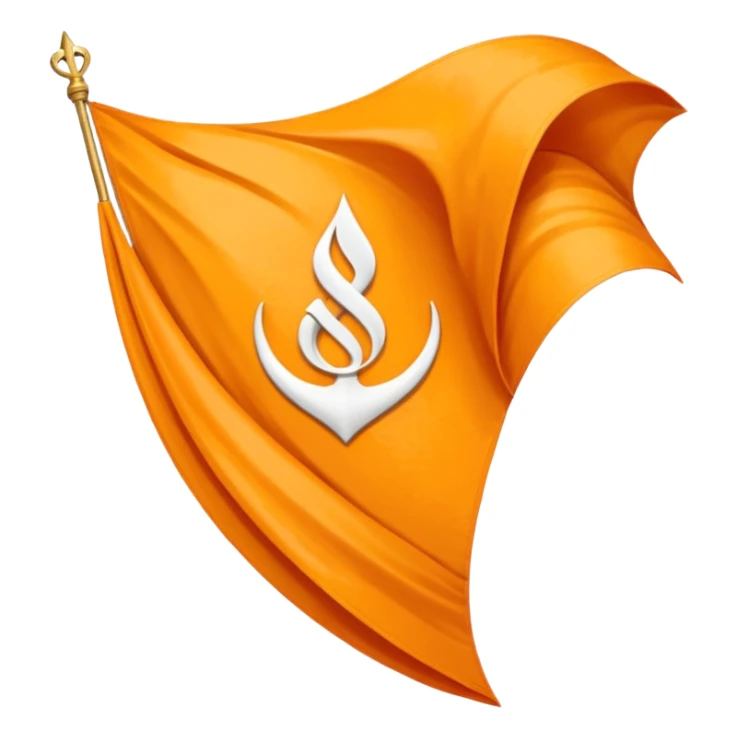 Orange triangle shaped wavy flag with a Sikh khanda symbol sticker