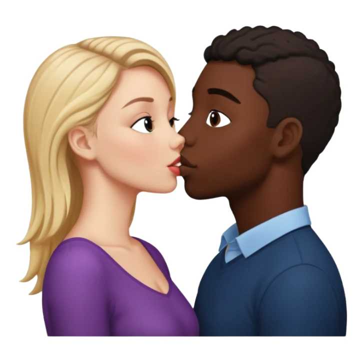 Please create a French kiss between a white girl and black boy sticker