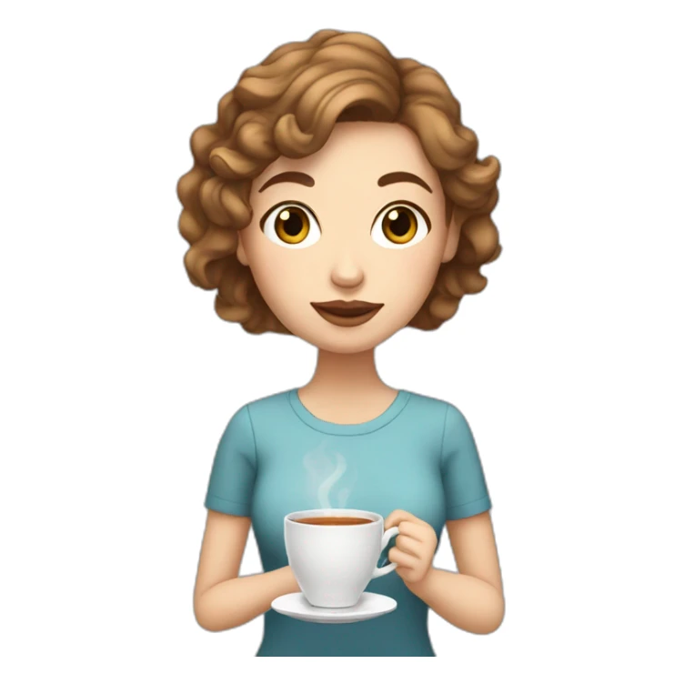 white girl with wavy brown short hair drinking tea sticker