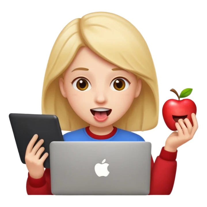crazy student with laptop, tongue out, wild expression, apple style emoji sticker