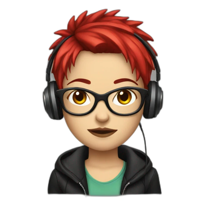Female punk, glasses, red and short hair, headphones sticker