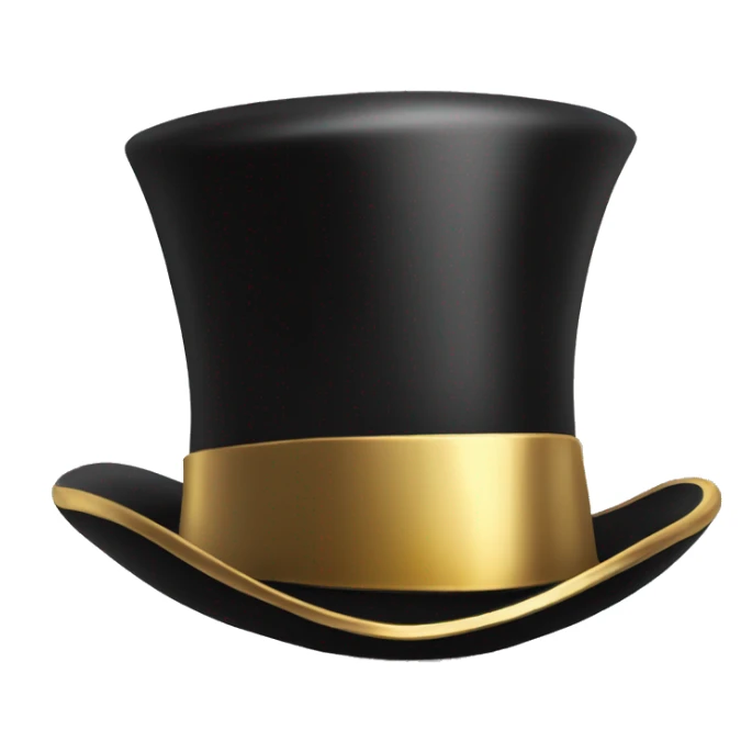 Isolated shiny black top hat with gold band sticker
