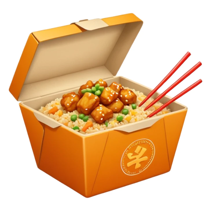 Orange chicken and fried rice in a box sticker