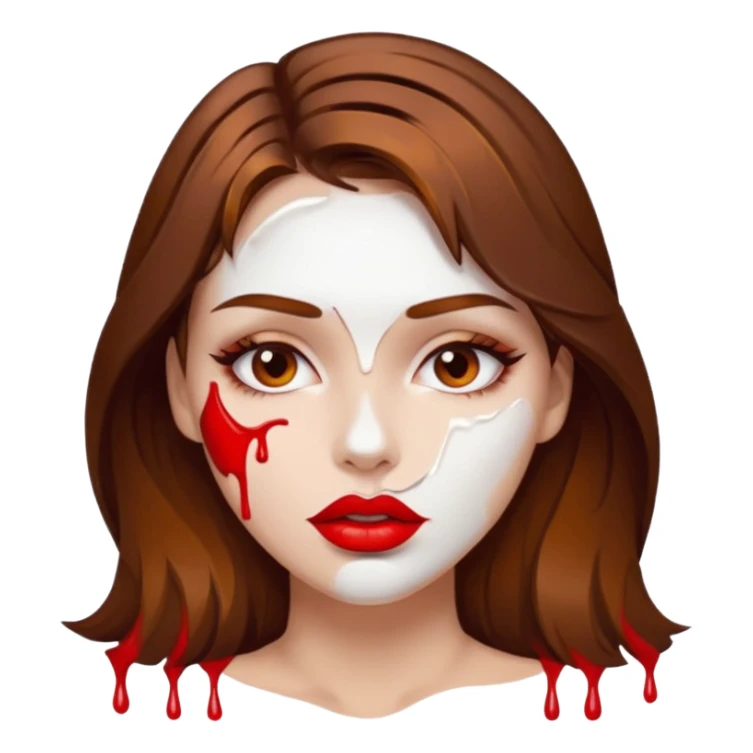 Brown Hair Woman , white paint , drip, face, hot  Sexy, lips sticker