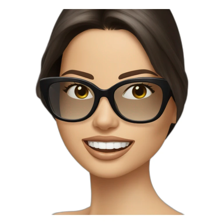 adriana lima, con cabello largo y liso, con lentes claros sticker