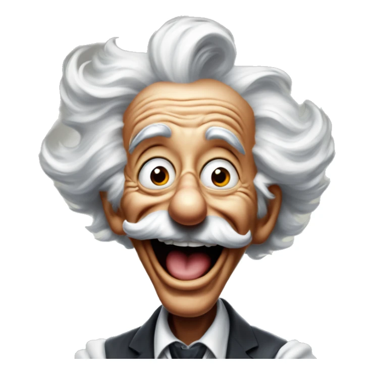 Laughing nuclear Einstein in Uncle Scrooge style, oil paint, mysterious eyes, intricate lips, masterpiece pose, odd perspective, beautiful, desirable, logical sticker